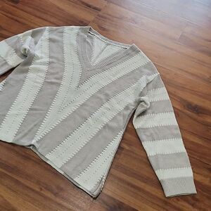 Striped Chevron Vneck Eyelet Sweater